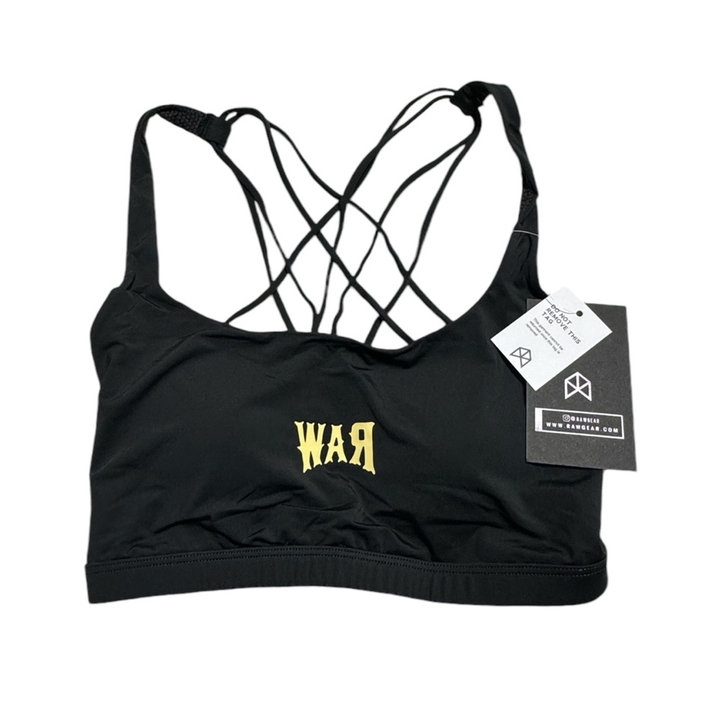 Rawgear War Sports Bra Womens Size Small Black Yellow NWT Strappy‎ Back Athletic